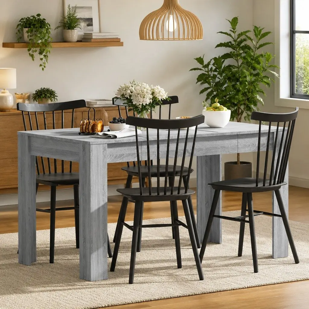 Dining Table Kitchen Room Grey Engineered Wood 140L x 74.5W x 76H cm