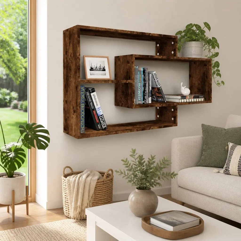 Engineered Wood Wall Shelf, 3 Open Compartments, Brown