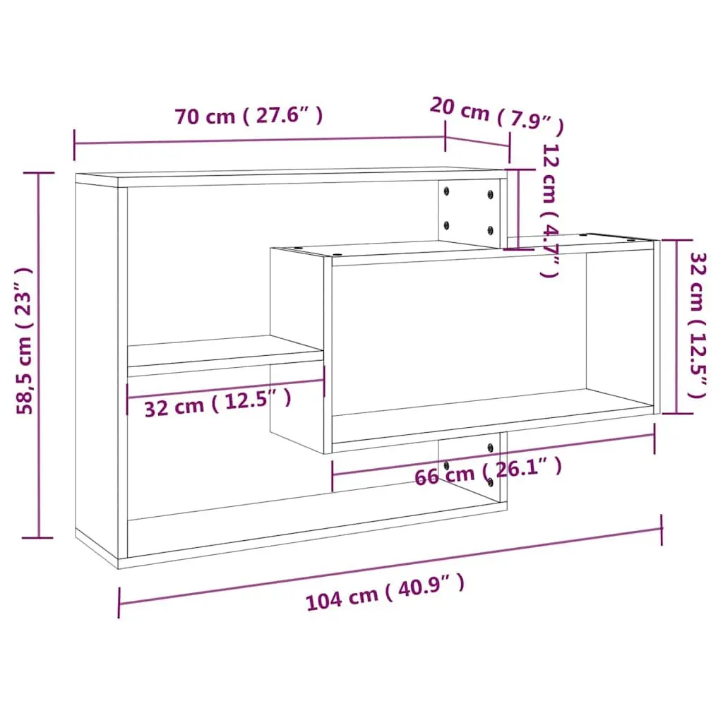 Engineered Wood Wall Shelf, 3 Open Compartments, Brown