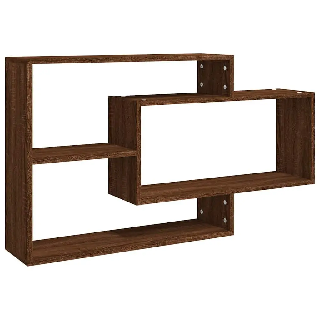 Brown Oak Wall Shelf with 3 Compartments
