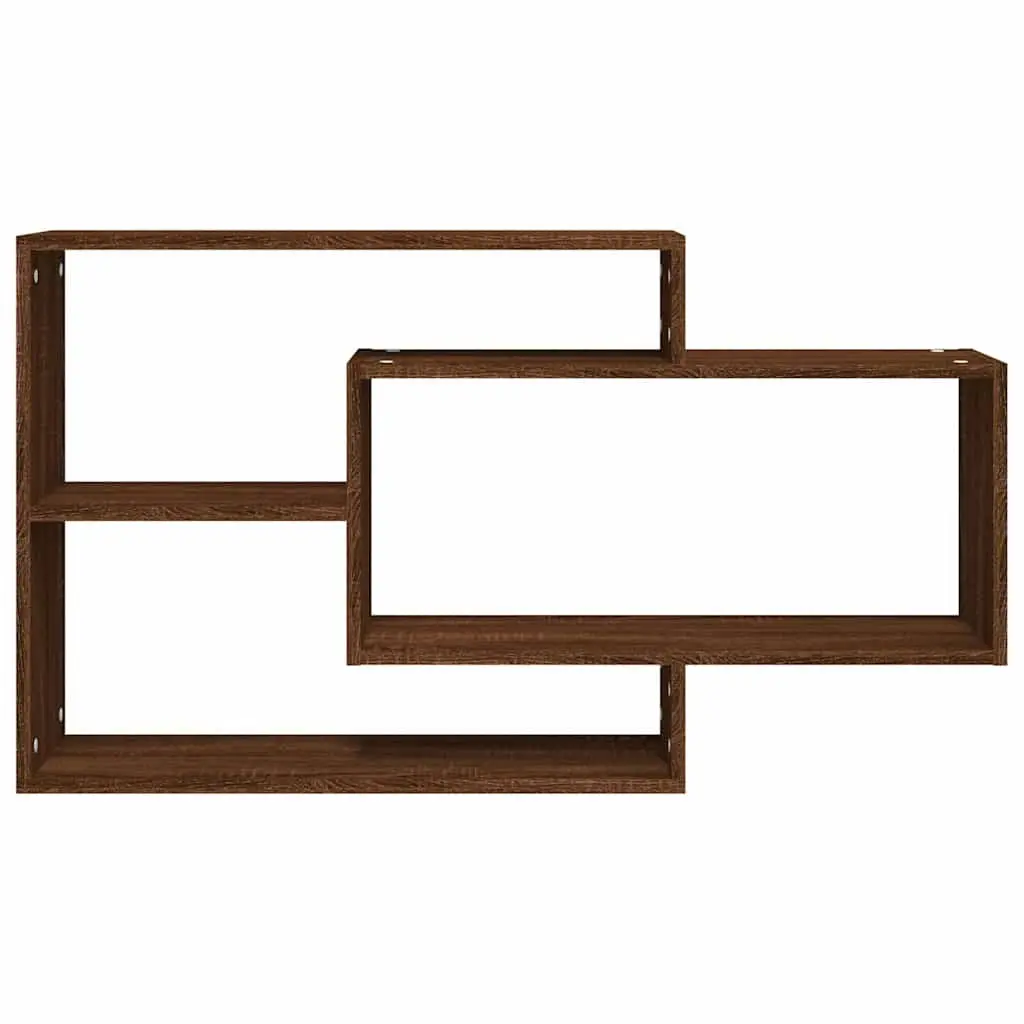 Brown Oak Wall Shelf with 3 Compartments