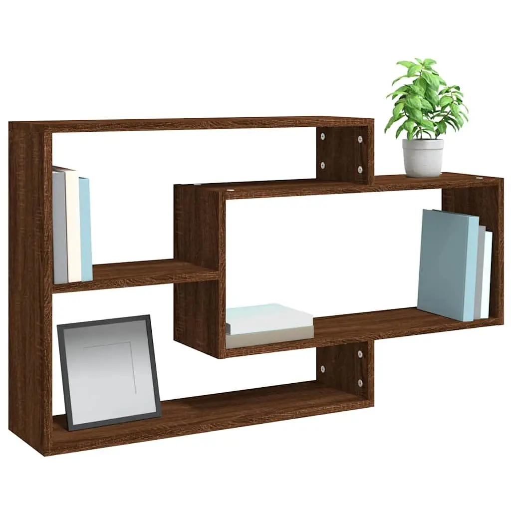 Brown Oak Wall Shelf with 3 Compartments