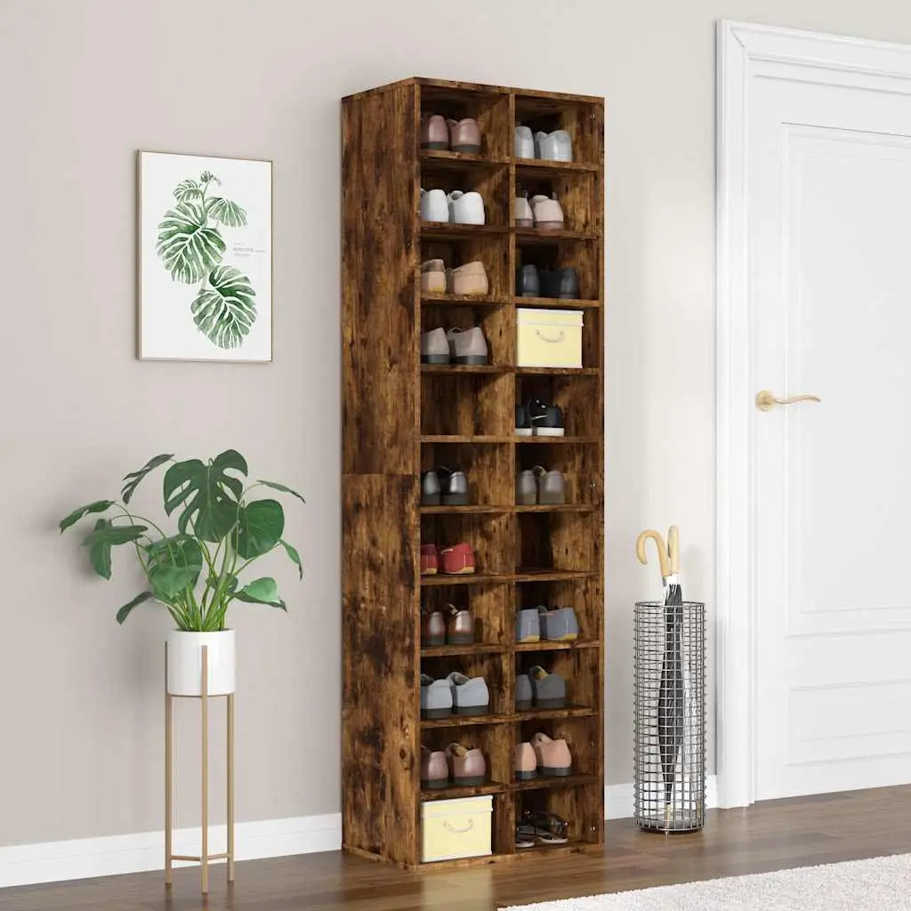 Shoe Cabinet Smoked Oak 22 Compartments Engineered Wood Storage Organiser Home Use 54 x 34 x 183 cm
