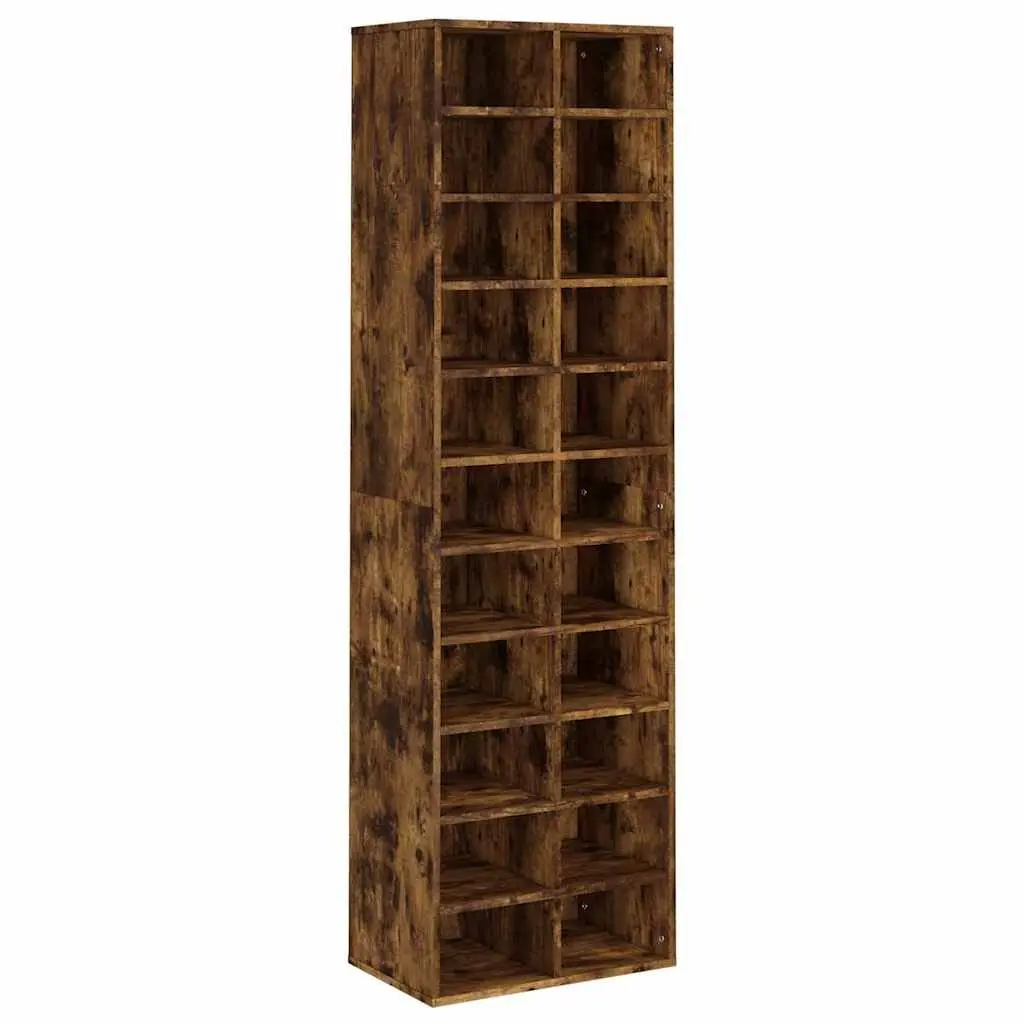 Shoe Cabinet Smoked Oak 22 Compartments Engineered Wood Storage Organiser Home Use 54 x 34 x 183 cm
