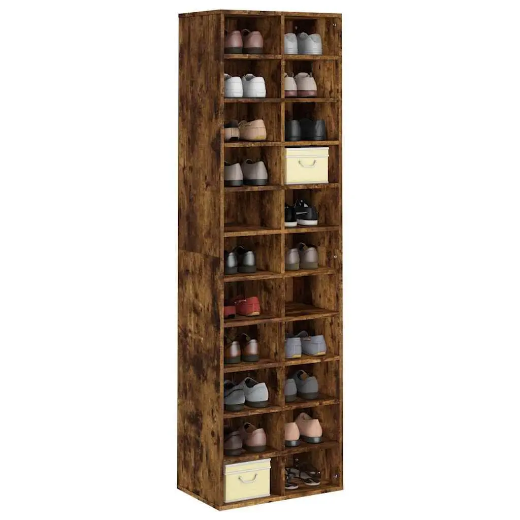 Shoe Cabinet Smoked Oak 22 Compartments Engineered Wood Storage Organiser Home Use 54 x 34 x 183 cm