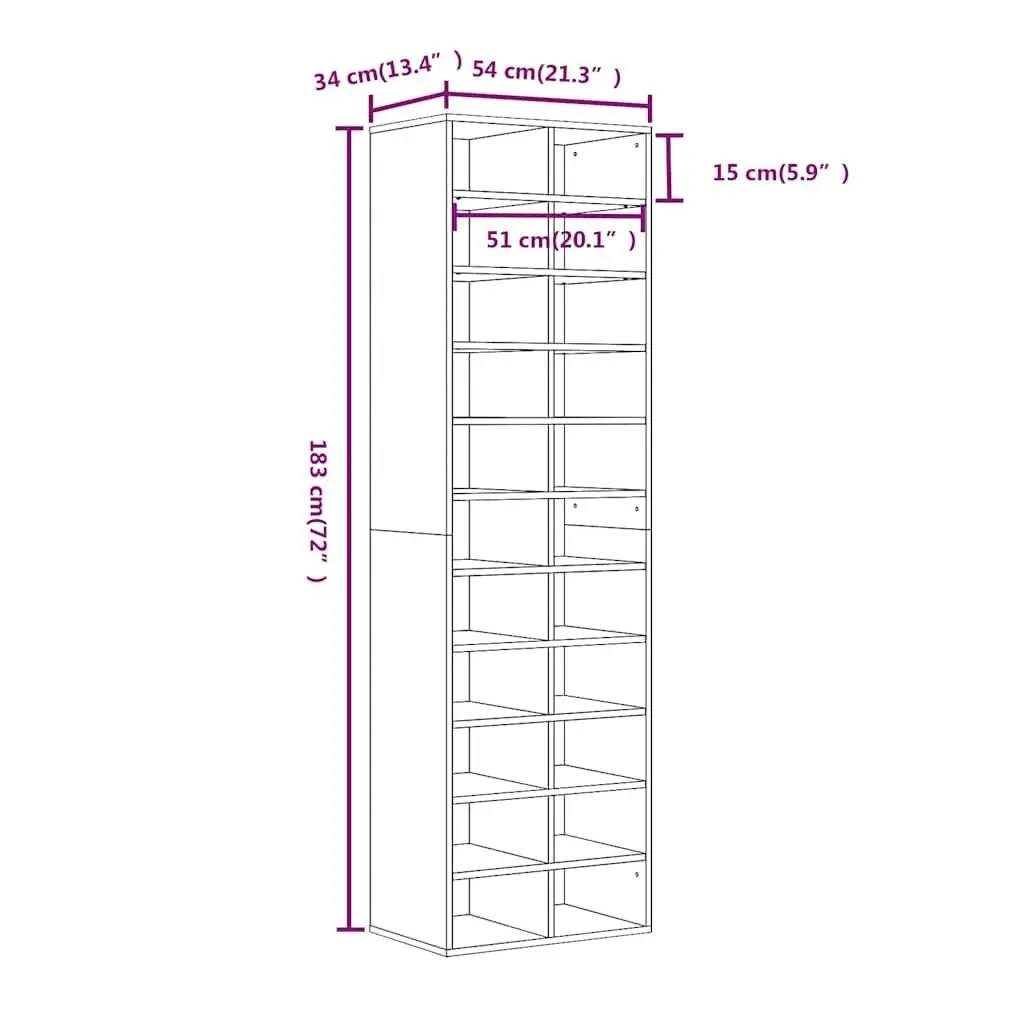 Shoe Cabinet Grey Sonoma Storage Organiser 54x34x183 cm
