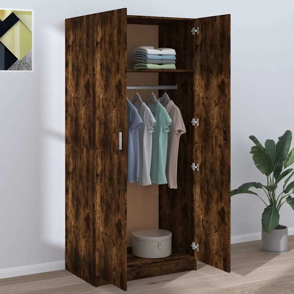 Wardrobe Cupboard for Home 80x52x180 cm Smoked Oak Engineered Wood Storage Cabinet Closet