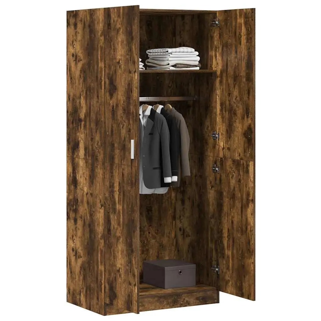 Wardrobe Cupboard for Home 80x52x180 cm Smoked Oak Engineered Wood Storage Cabinet Closet