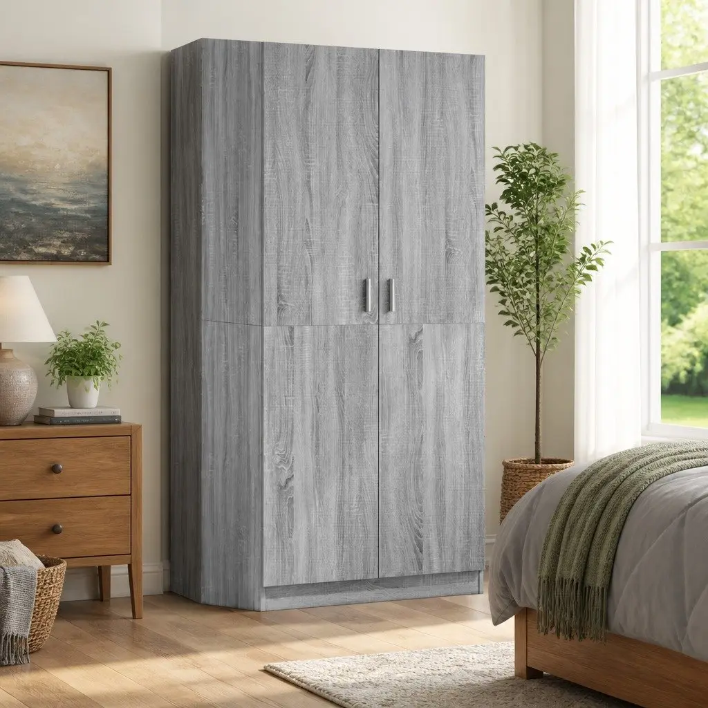 Wardrobe Grey Sonoma 80x52x180 cm with Hanging Rod
