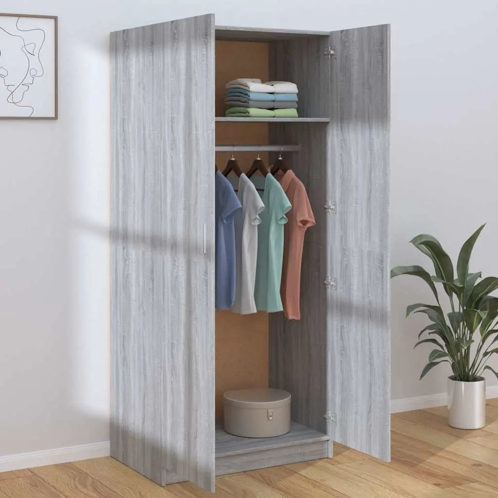 Wardrobe Grey Sonoma 80x52x180 cm with Hanging Rod