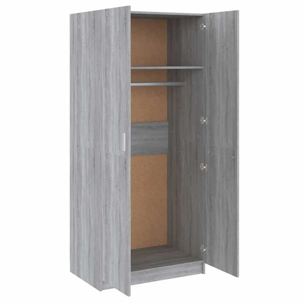 Wardrobe Grey Sonoma 80x52x180 cm with Hanging Rod