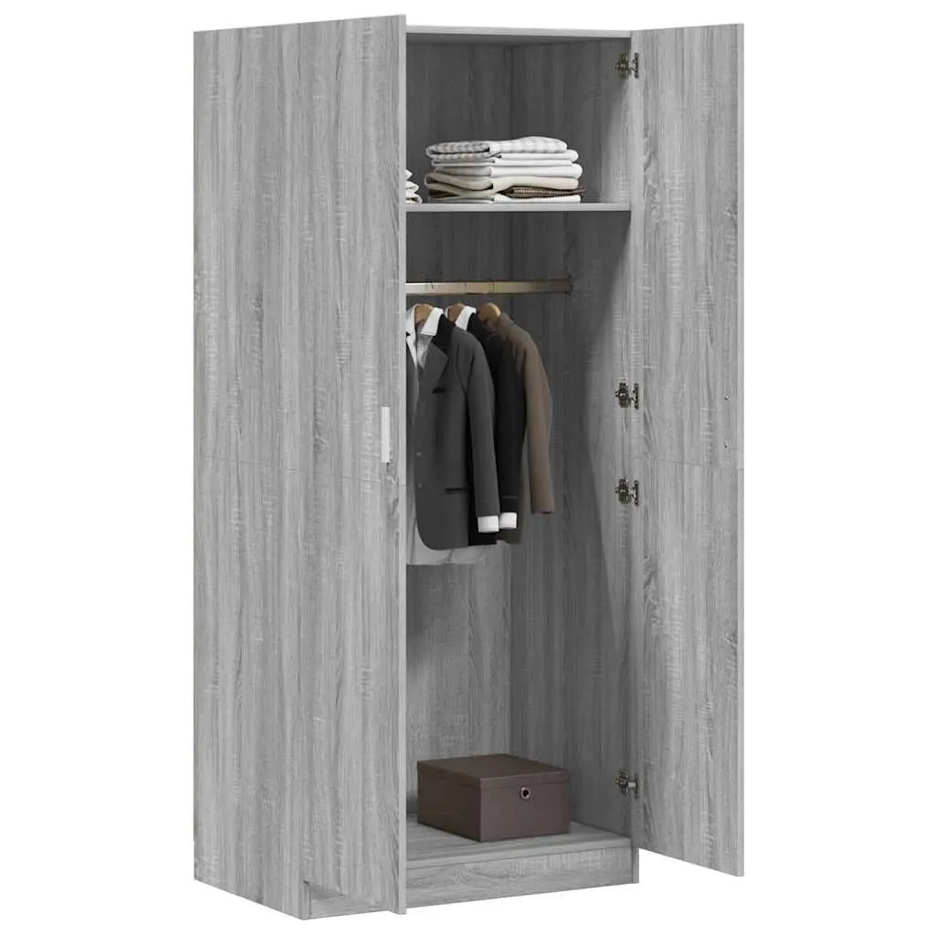 Wardrobe Grey Sonoma 80x52x180 cm with Hanging Rod