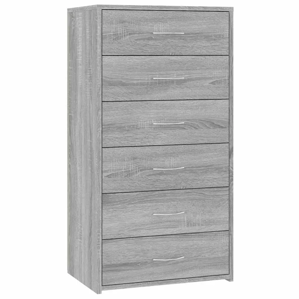 Sideboard with 6 Drawers Grey Storage Cabinet Cupboard Engineered Wood Furniture