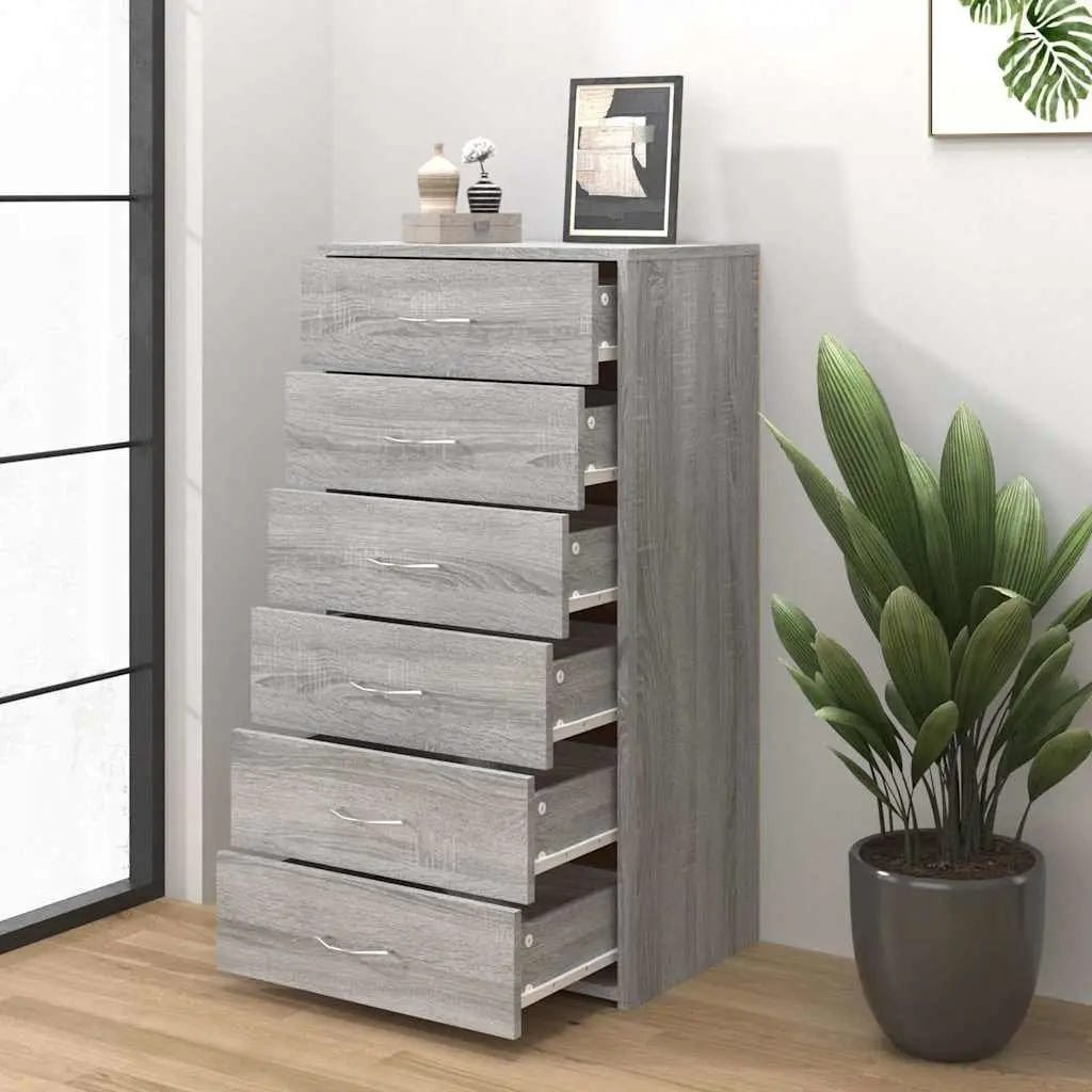 Sideboard with 6 Drawers Grey Storage Cabinet Cupboard Engineered Wood Furniture