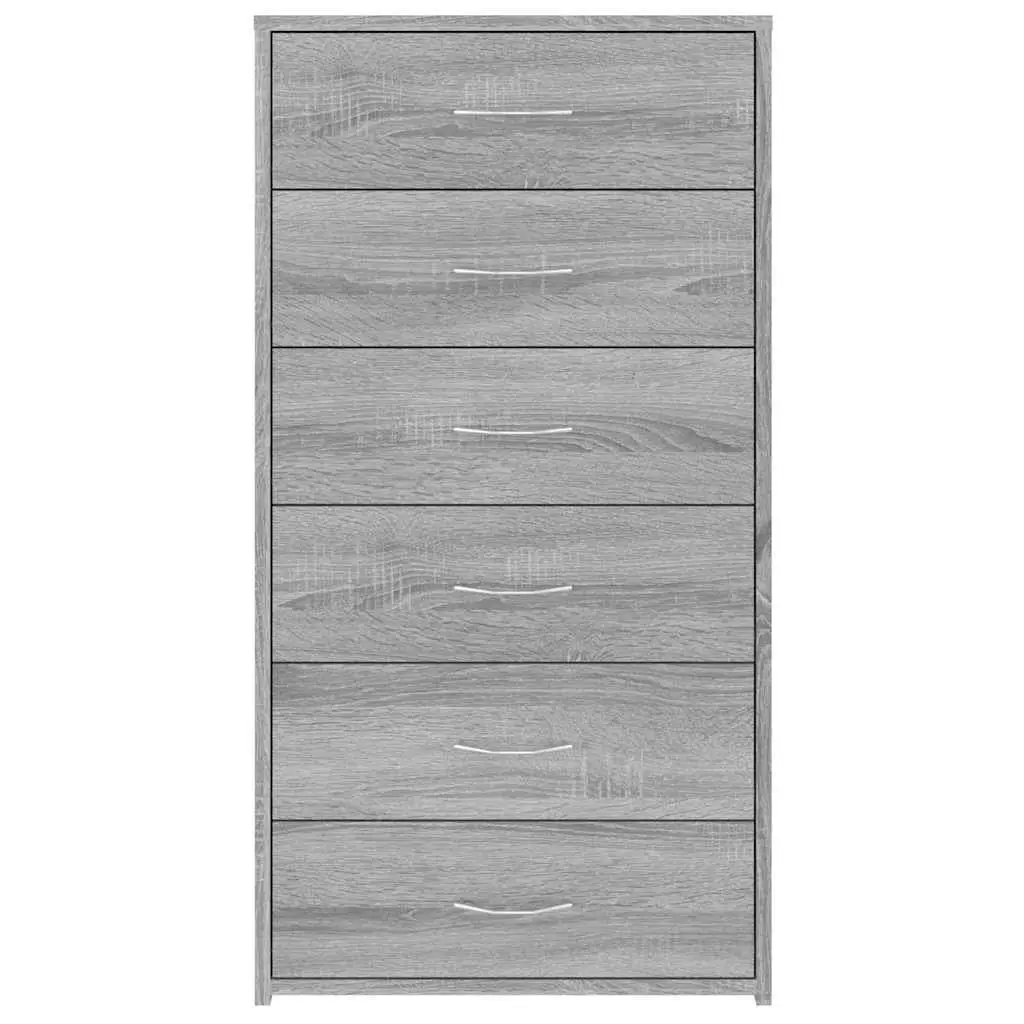 Sideboard with 6 Drawers Grey Storage Cabinet Cupboard Engineered Wood Furniture