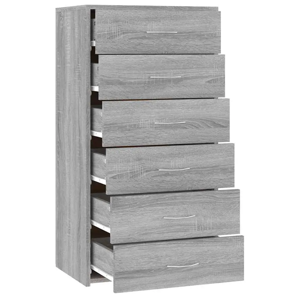 Sideboard with 6 Drawers Grey Storage Cabinet Cupboard Engineered Wood Furniture