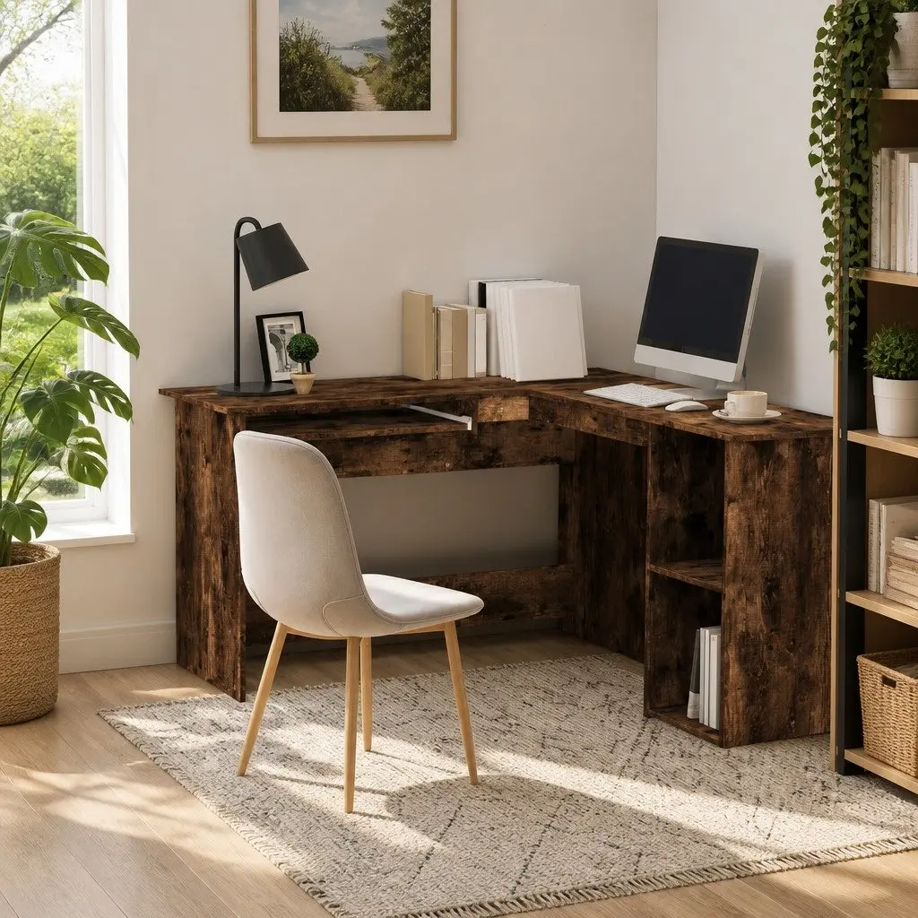 L-Shaped Corner Desk Office Workstation Engineered Wood Brown 120 x 140 x 75 cm