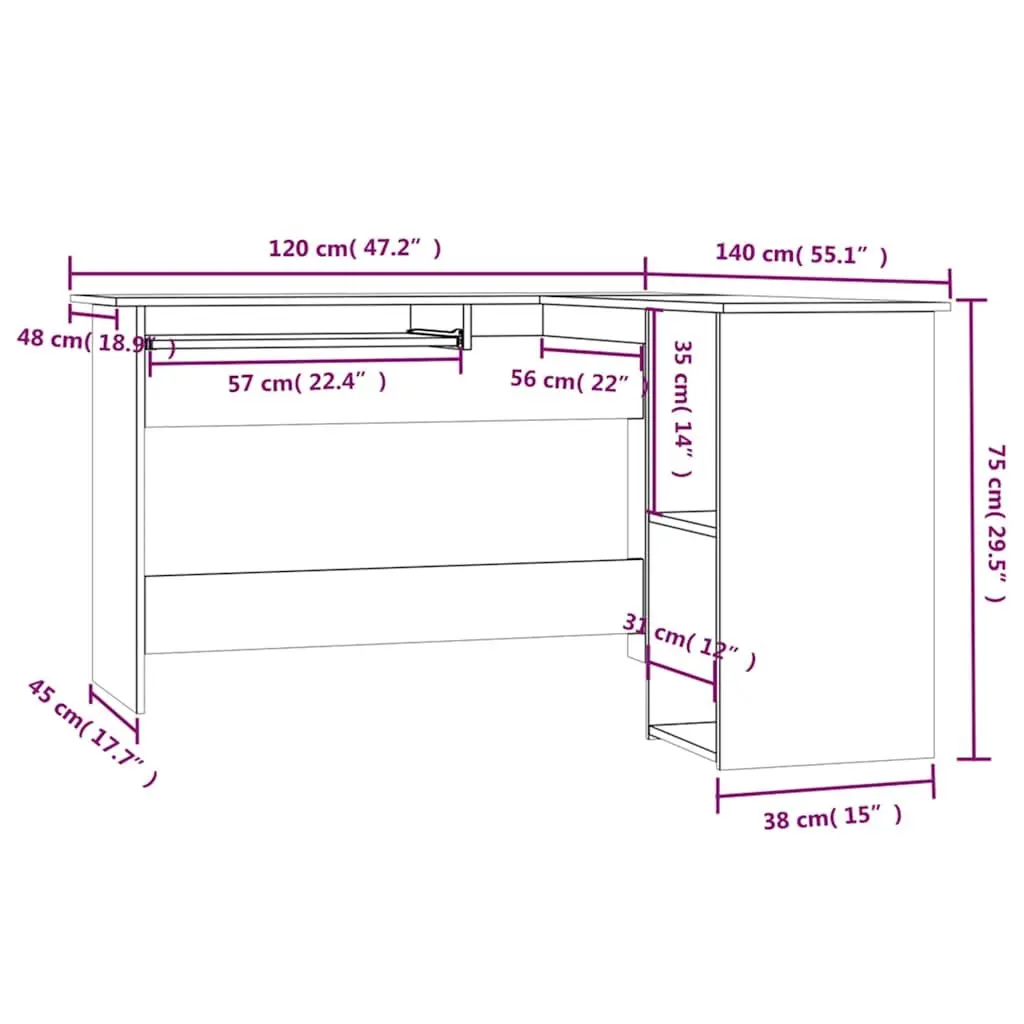 L-Shaped Corner Desk Office Workstation Engineered Wood Brown 120 x 140 x 75 cm