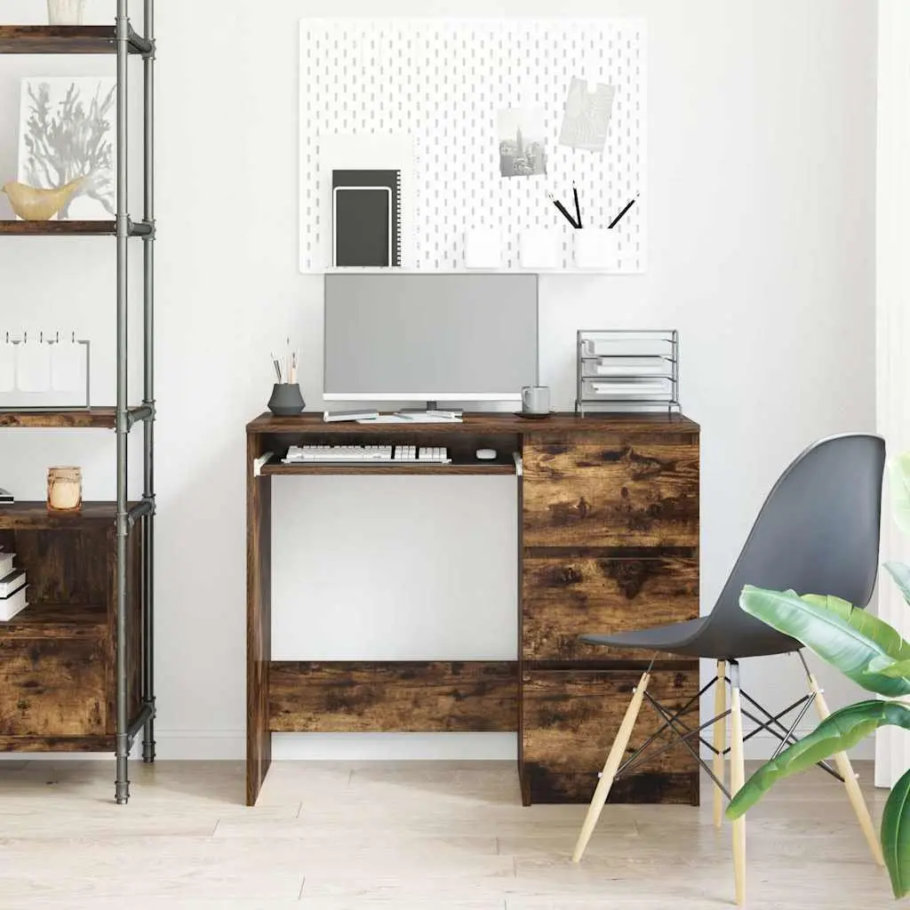 90x45x76 cm Brown Office Desk with 3 Drawers
