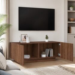 Brown Oak Engineered Wood TV Cabinet Specs: 100x35x40 cm