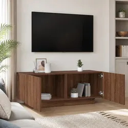 Brown Oak Engineered Wood TV Cabinet Specs: 100x35x40 cm