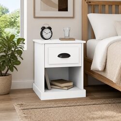 Bedside Cabinet Set - White Engineered Wood, 39x39x47.5cm