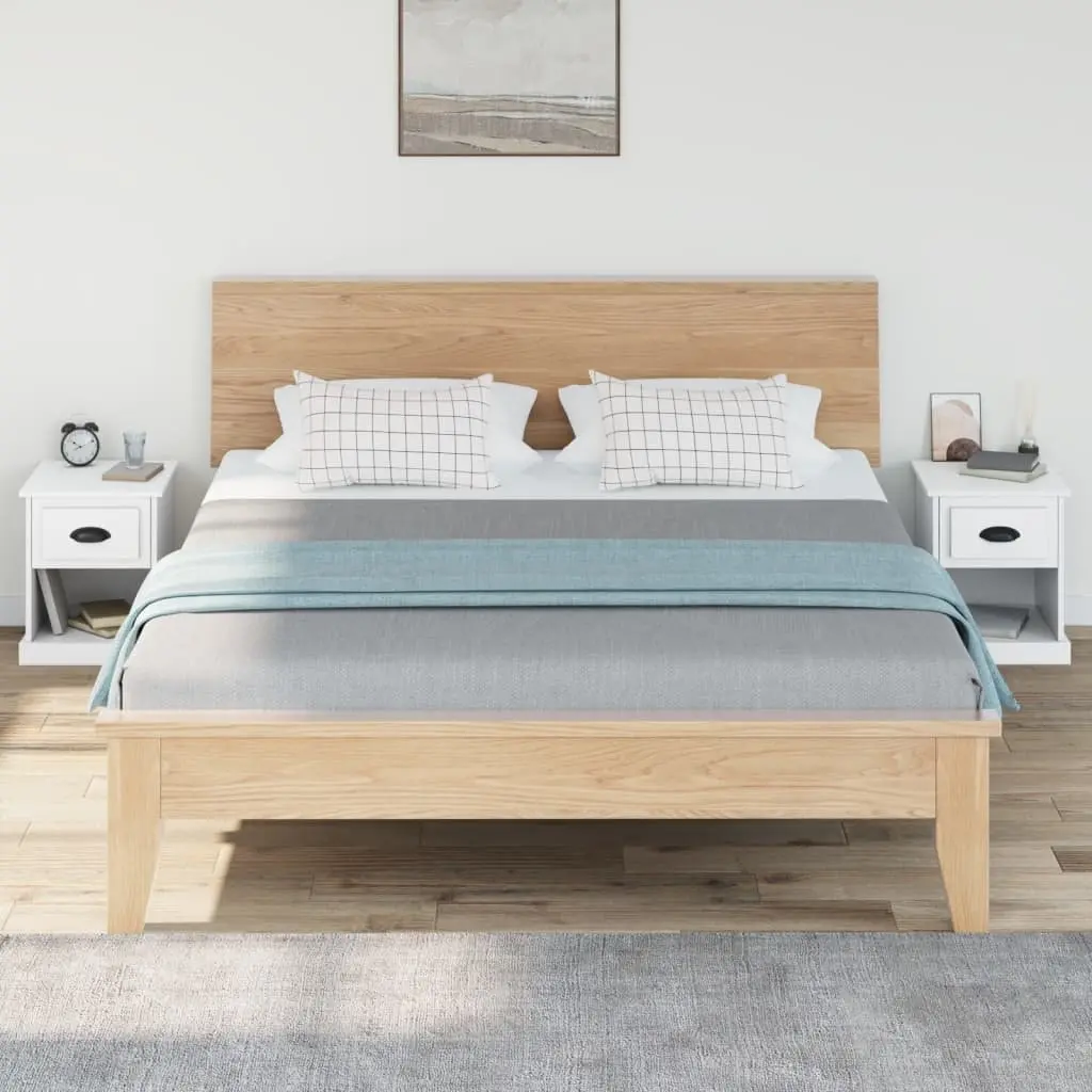 White Bedside Cabinet Nightstand 39x39x47.5cm Engineered Wood with Drawer and Open Compartment Set of 2