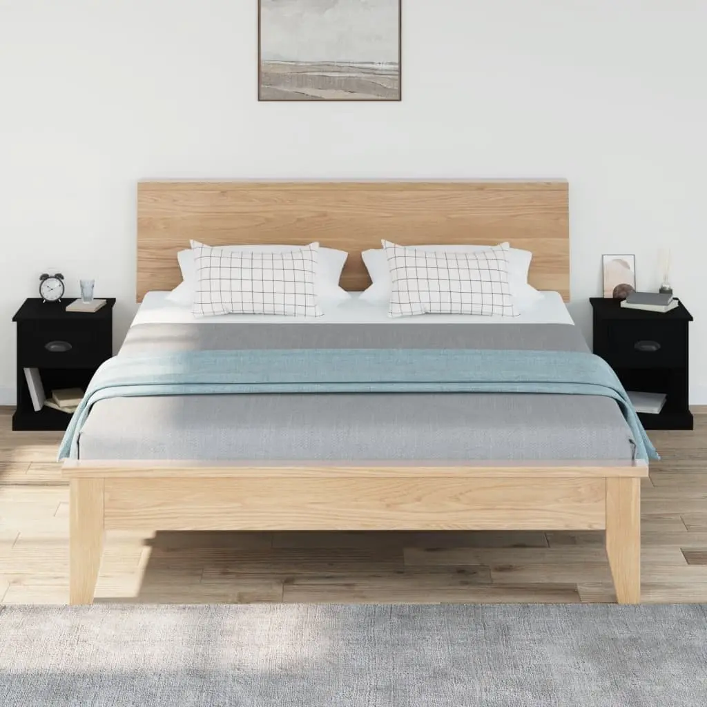 Bedside Cabinets for Bedroom 39x39x47.5 cm Black Engineered Wood Nightstand Storage 2 Piece