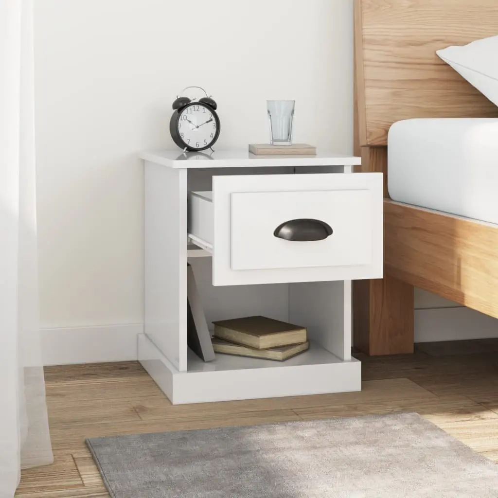 Bedside Cabinet White 39x39x47.5cm Engineered Wood Nightstand Storage Table