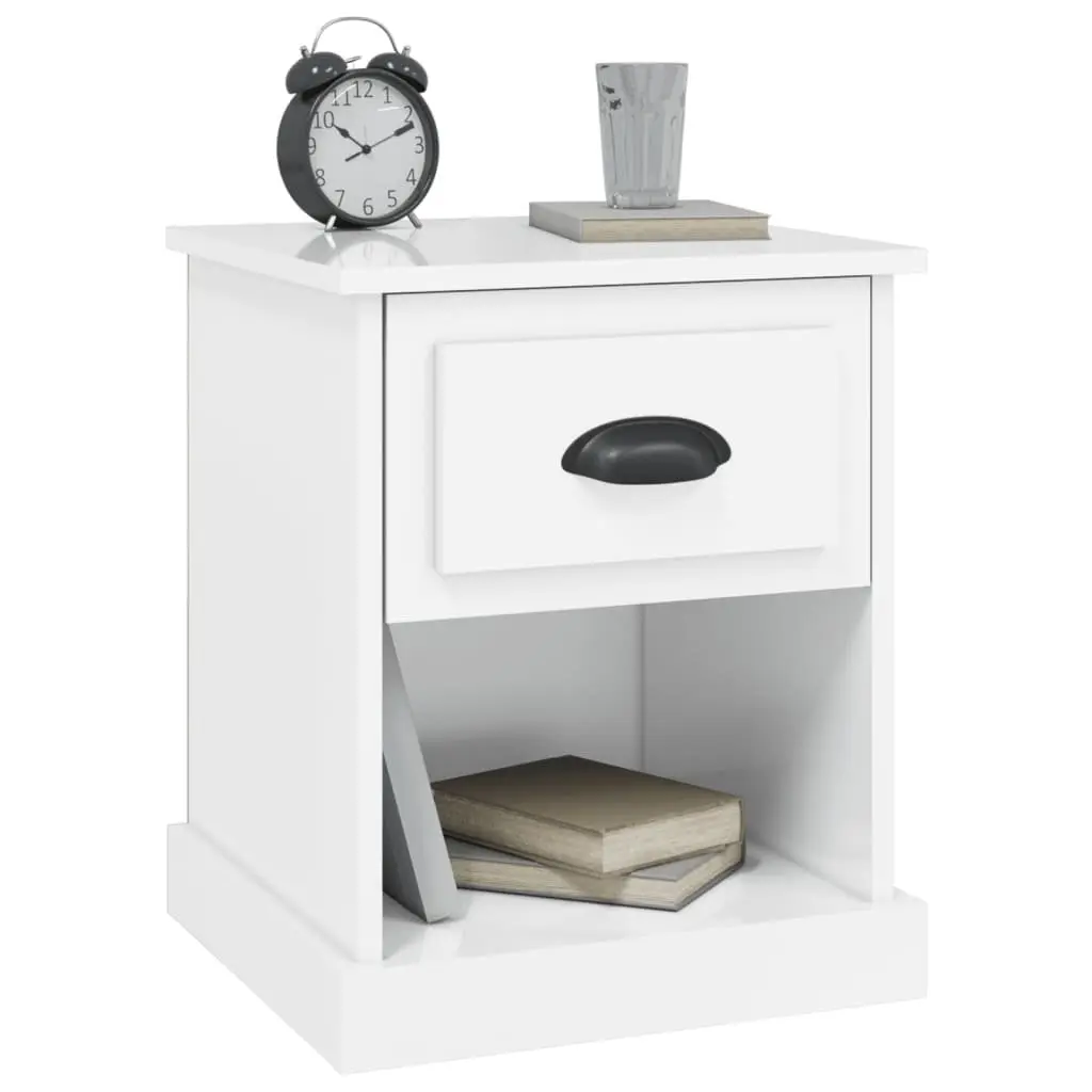 Bedside Cabinets Set of 2 White High Gloss Nightstand Storage Drawer Compartment