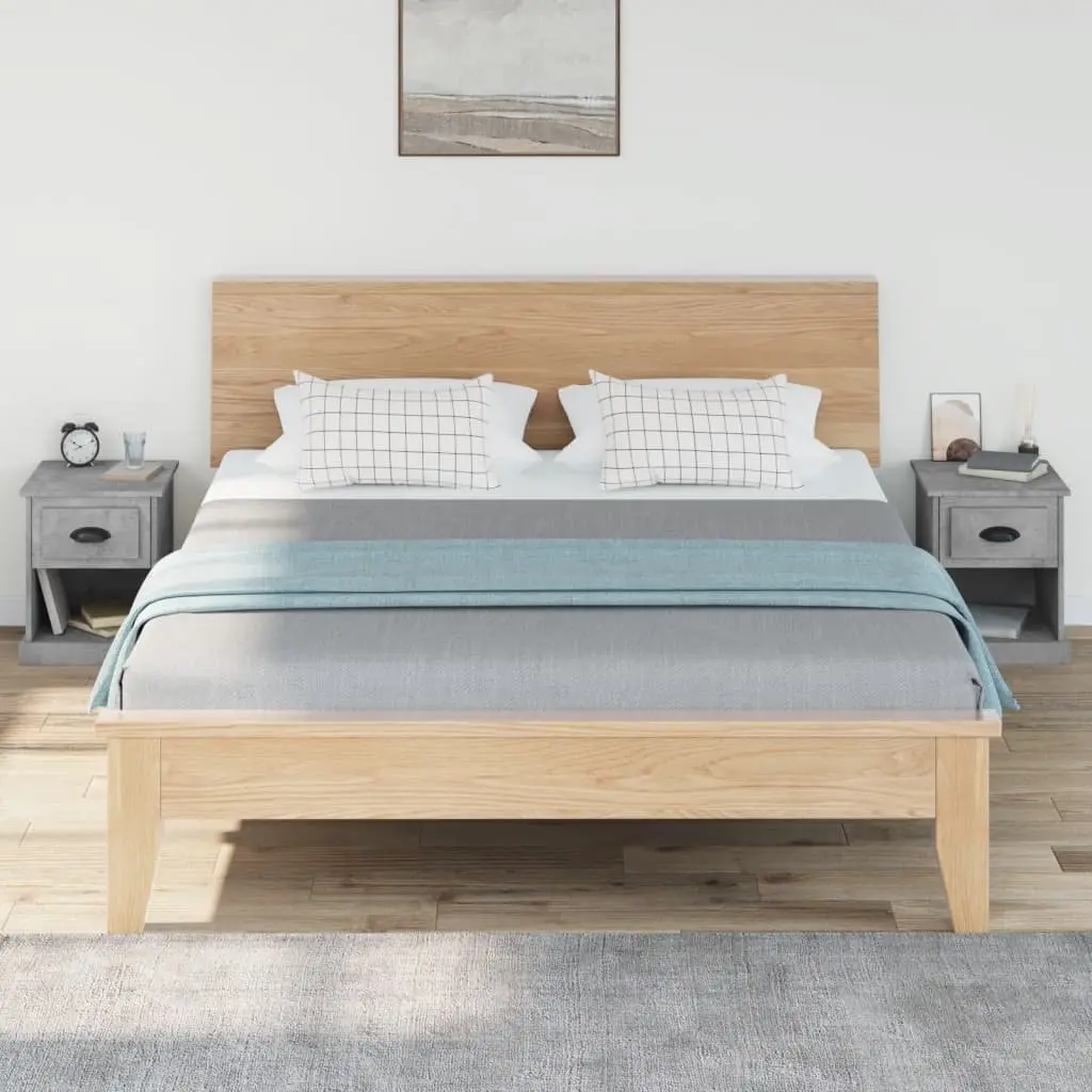Grey Bedside Cabinets 2 Piece Engineered Wood 39x39x47.5 cm Nightstand Storage