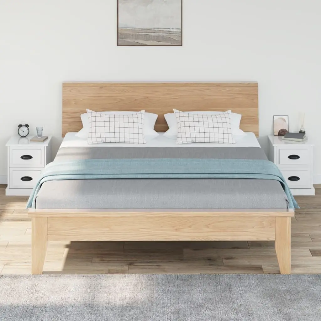 Bedside Cabinet 2 Drawer Nightstand White Gloss Engineered Wood Storage Table