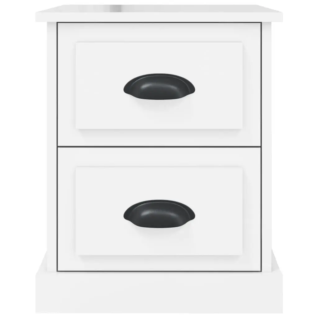 Bedside Cabinet 2 Drawer Nightstand White Gloss Engineered Wood Storage Table