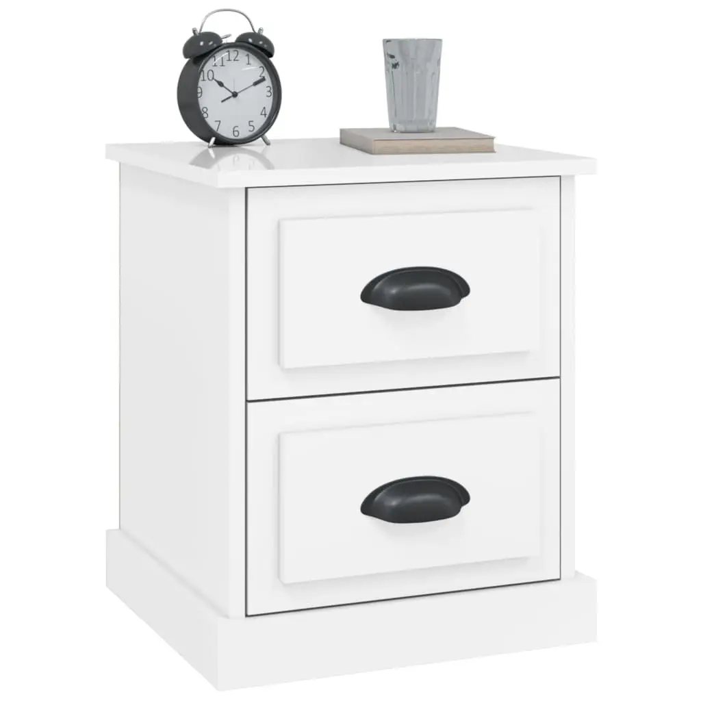 Bedside Cabinet 2 Drawer Nightstand White Gloss Engineered Wood Storage Table