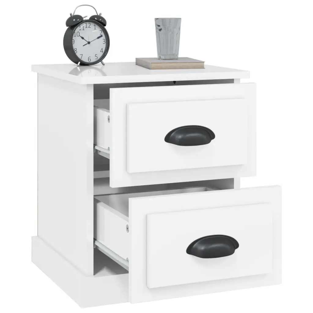 Bedside Cabinet 2 Drawer Nightstand White Gloss Engineered Wood Storage Table