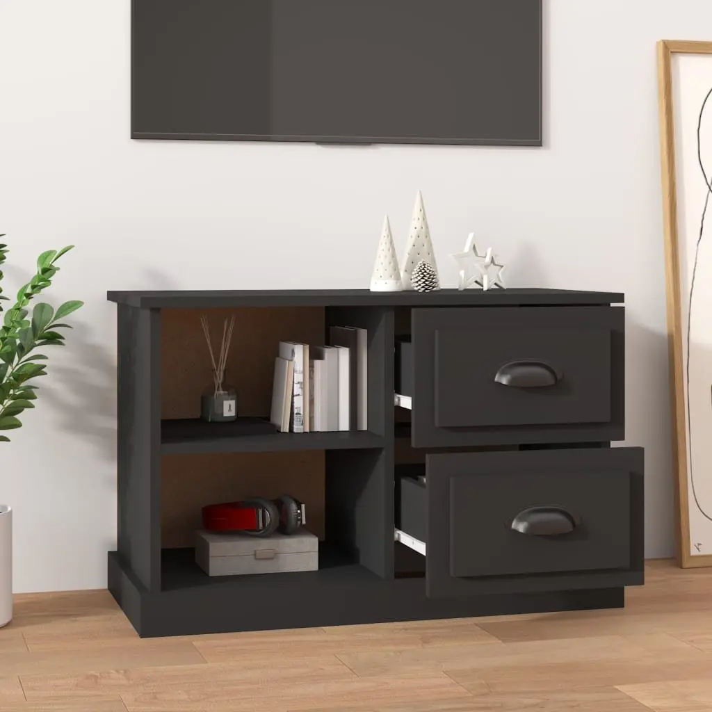 TV Cabinet Black 73x35.5x47.5 cm for Living Room Engineered Wood with 2 Drawers Open Compartments
