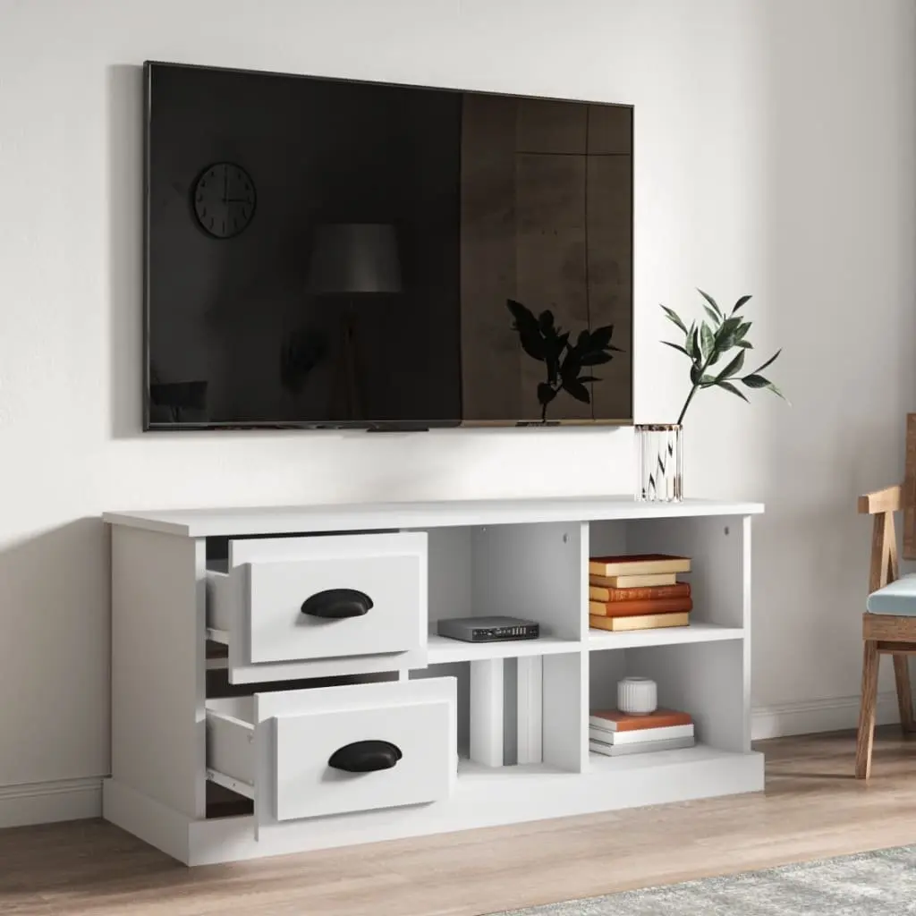 TV Cabinet White Storage Unit for Living Room 102x35.5x47.5 cm with Drawers and Open Compartments
