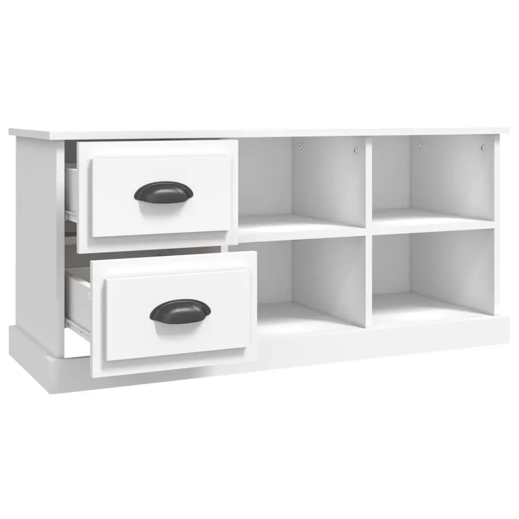TV Cabinet White Storage Unit for Living Room 102x35.5x47.5 cm with Drawers and Open Compartments