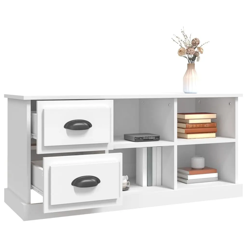 TV Cabinet White Storage Unit for Living Room 102x35.5x47.5 cm with Drawers and Open Compartments