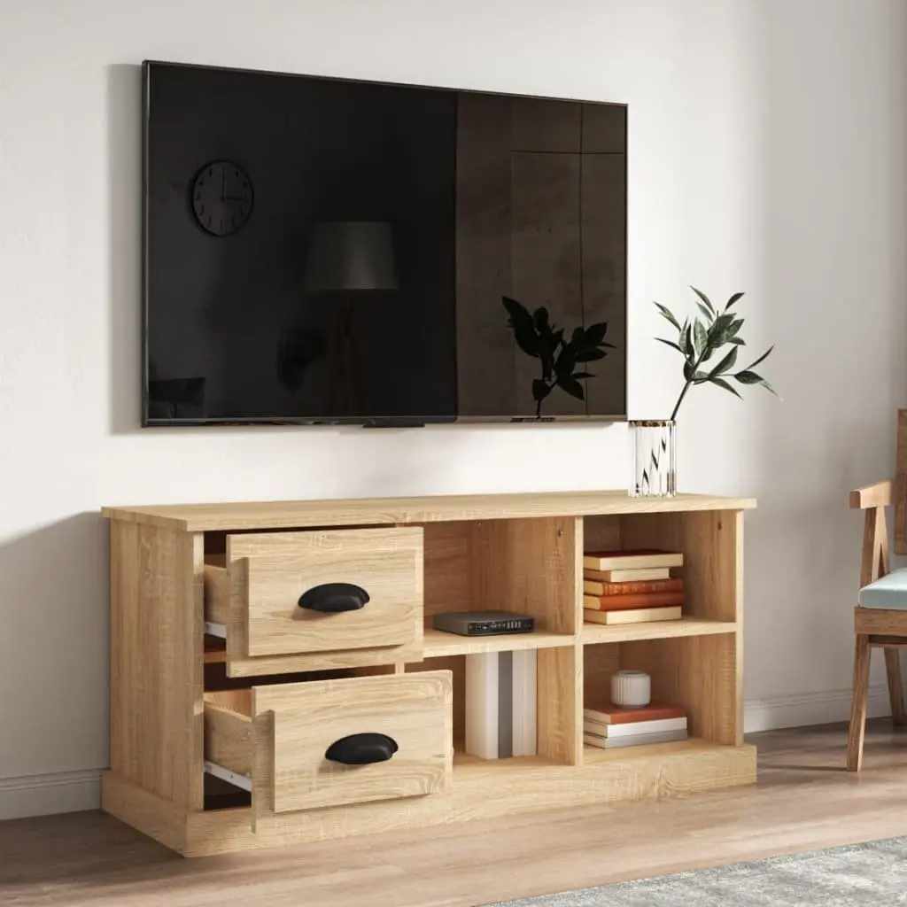 TV Cabinet for Living Room Brown Engineered Wood Storage Unit with Drawers and Open Compartments 102 x 35.5 x 47.5 cm