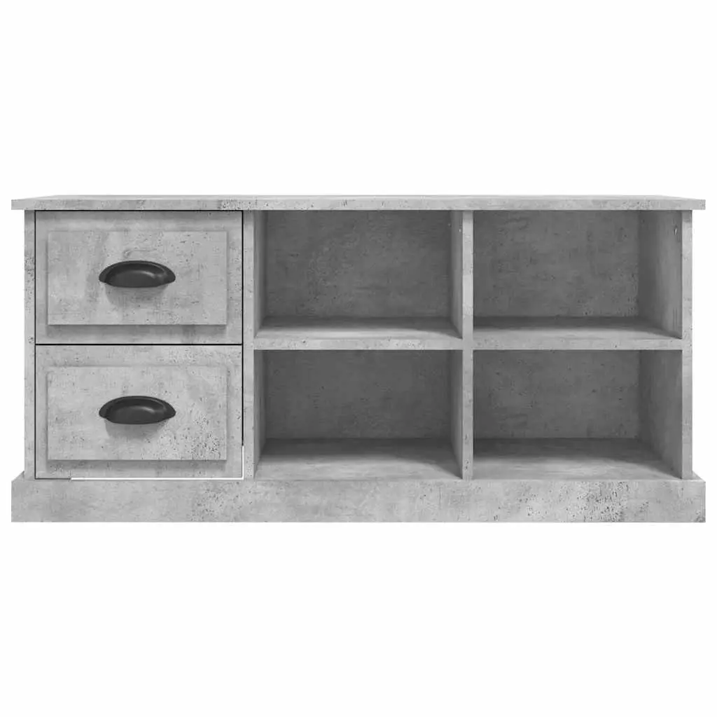 Grey TV Cabinet Engineered Wood Storage Unit 102x35.5x47.5cm with 2 Drawers and 4 Open Compartments for Organizing Entertainment Space