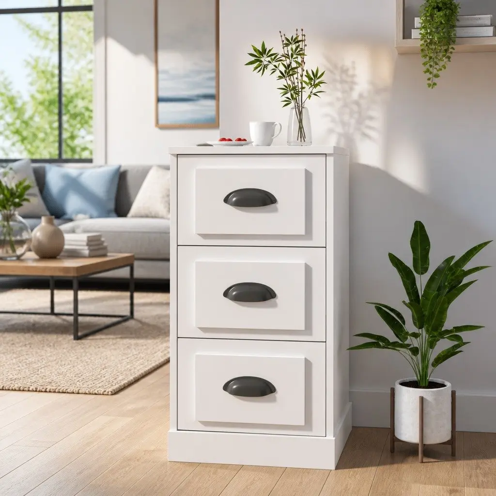 White High Gloss Sideboard Cabinet Storage Buffet Furniture Living Room Dining Area 36W x 35.5D x 67.5H cm