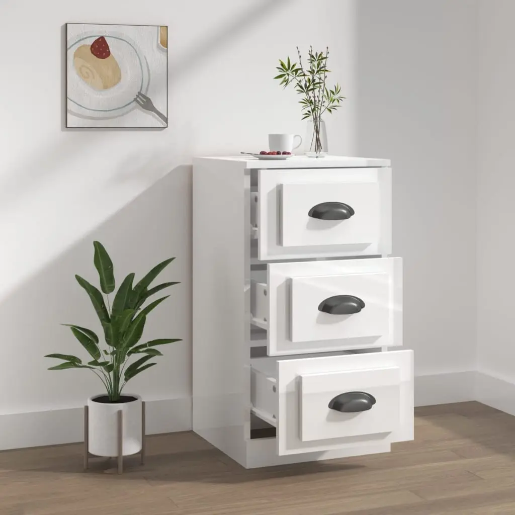 White High Gloss Sideboard Cabinet Storage Buffet Furniture Living Room Dining Area 36W x 35.5D x 67.5H cm