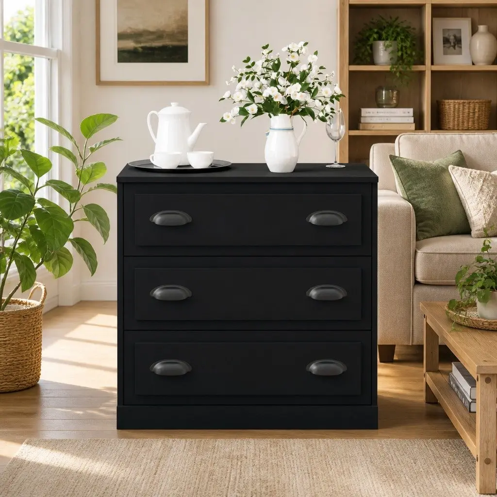 Black Engineered Wood Sideboard with Ample Storage