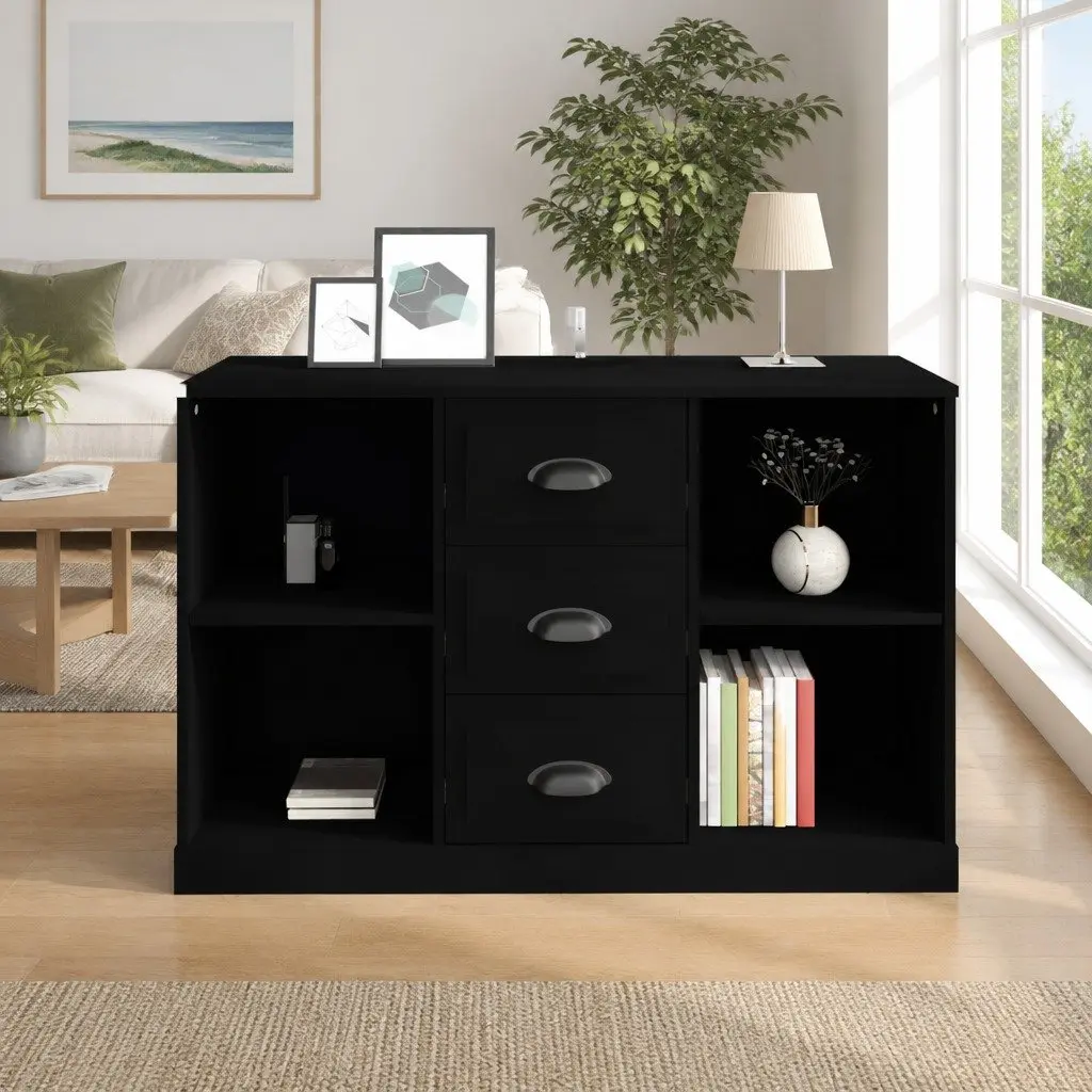 Black Sideboard Cabinet Storage Furniture Engineered Wood Home Buffet Display 1045 x 355 x 675 cm