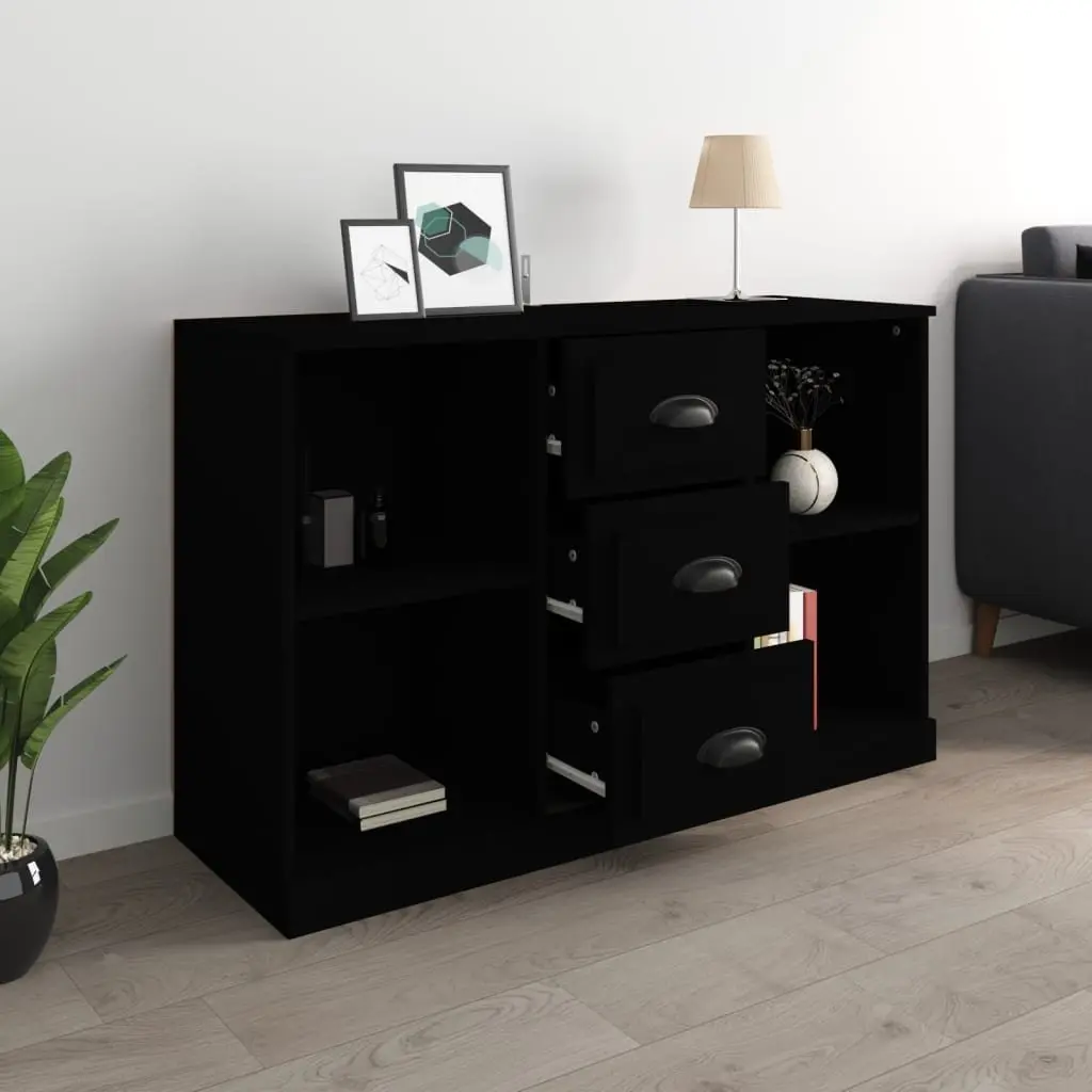 Black Sideboard Cabinet Storage Furniture Engineered Wood Home Buffet Display 1045 x 355 x 675 cm