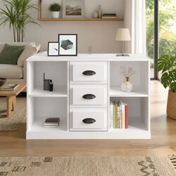 Sideboard High Gloss White Storage Cabinet Engineered Wood Buffet Display Unit