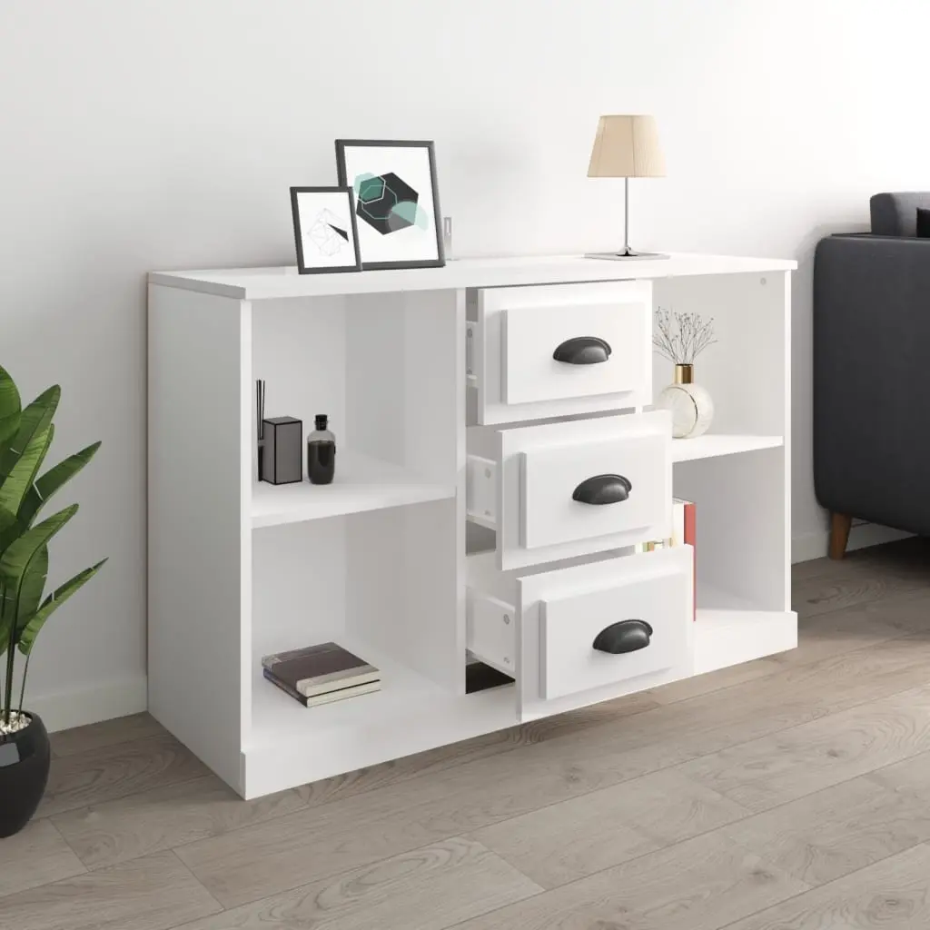 Sideboard High Gloss White Storage Cabinet Engineered Wood for Home 104.5W x 35.5D x 67.5H cm