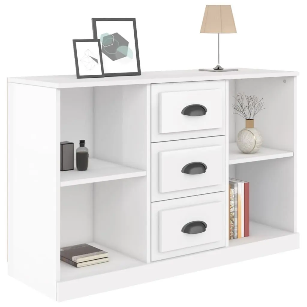 Sideboard High Gloss White Storage Cabinet Engineered Wood for Home 104.5W x 35.5D x 67.5H cm