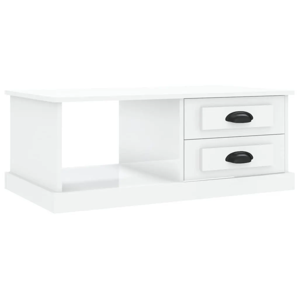 Coffee Table High Gloss White with Storage Drawers Compartment Engineered Wood